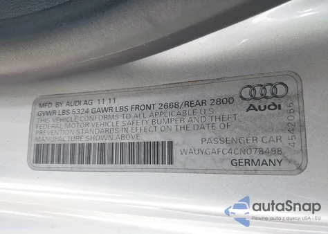 2012 Audi A7 Premium from USA, damaged, VIN WAUYGAFC4CN078498
